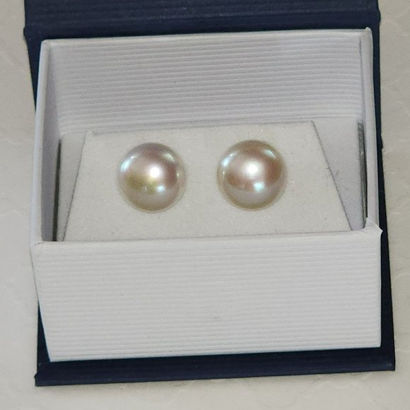 925‎ Sterling Silver 11mm Button White Cultured Freshwater Pearl Stud Earrings - Picture 9 of 12